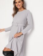  Rochie Midi Gri deschis cu Fustă Plisată și Curea Ondinetta