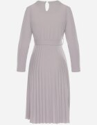  Rochie Midi Gri deschis cu Fustă Plisată și Curea Ondinetta