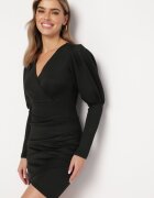  Rochie Mini Asimetrică Neagră cu Decolteu Petrecut Keomia