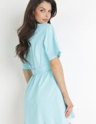  Rochie mini din bumbac albastru deschis cu curea din material cu cataramă Yakatoki