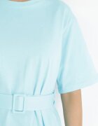  Rochie mini din bumbac albastru deschis cu curea din material cu cataramă Yakatoki