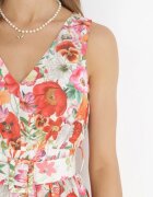  Rochie Mini Florală Alb-Roșie cu Elastic în Talie și Curea din Material Iraine