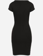  Rochie Mini Neagră din Bumbac cu Decolteu Decorativ Grandria