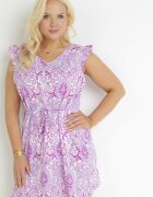  Rochie mini Violetă Florală cu curea de material și volane Caidin
