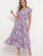  Rochie Mov cu Decolteu petrecut cu elastic în talie și curea din material Xelovia