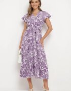  Rochie Mov cu Decolteu petrecut cu elastic în talie și curea din material Xelovia