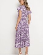  Rochie Mov cu Decolteu petrecut cu elastic în talie și curea din material Xelovia