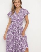 Rochie Mov cu Decolteu petrecut cu elastic în talie și curea din material Xelovia