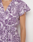  Rochie Mov cu Decolteu petrecut cu elastic în talie și curea din material Xelovia