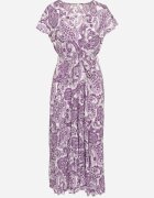  Rochie Mov cu Decolteu petrecut cu elastic în talie și curea din material Xelovia