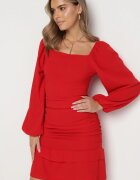  Rochie Mulată Roșie Mini cu Drapaj și Volan Derozza