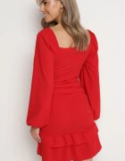  Rochie Mulată Roșie Mini cu Drapaj și Volan Derozza
