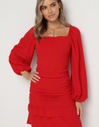  Rochie Mulată Roșie Mini cu Drapaj și Volan Derozza