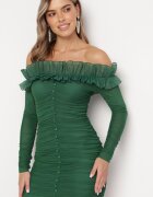  Rochie mulată stil spaniol verde închis cu volan Turlia