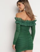  Rochie mulată stil spaniol verde închis cu volan Turlia
