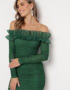  Rochie mulată stil spaniol verde închis cu volan Turlia