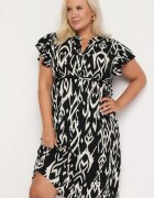  Rochie Neagră-Albă Evazată cu Mânecă Scurtă Cambrată în Talie Ezeviana