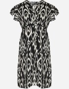  Rochie Neagră-Albă Evazată cu Mânecă Scurtă Cambrată în Talie Ezeviana