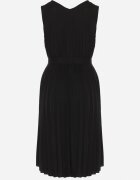  Rochie Neagră Cloș Midi Plisată cu Cordon din Material Varethia