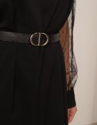  Rochie Neagră cu croială simplă cu curea și mâneci transparente Annethra