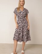  Rochie neagră din bumbac cu flori cu elastic în talie și nasturi Ronalika
