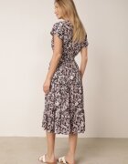  Rochie neagră din bumbac cu flori cu elastic în talie și nasturi Ronalika