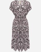  Rochie neagră din bumbac cu flori cu elastic în talie și nasturi Ronalika