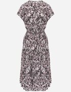  Rochie neagră din bumbac cu flori cu elastic în talie și nasturi Ronalika
