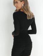  Rochie Neagră Draperată cu Fir Metalic Tolemy