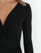  Rochie Neagră Draperată cu Fir Metalic Tolemy