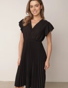 Rochie neagră evazată midi cu partea superioară petrecută și partea inferioară plisată Alissu