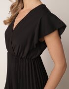  Rochie neagră evazată midi cu partea superioară petrecută și partea inferioară plisată Alissu