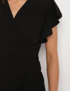  Rochie Neagră Mulată cu Decolteu petrecut și Volane Leolani
