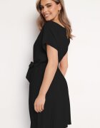  Rochie Neagră Plisată cu Curea în Talie Tiagena
