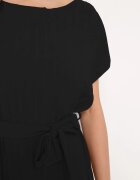  Rochie Neagră Plisată cu Curea în Talie Tiagena