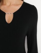  Rochie neagră tricotată midi cu ornament metalic la decolteu Mevinkia