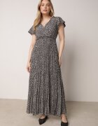  Rochie Negră Plisată Maxi cu elastic în talie și decolteu petrecut Kaimarie