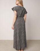  Rochie Negră Plisată Maxi cu elastic în talie și decolteu petrecut Kaimarie