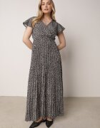  Rochie Negră Plisată Maxi cu elastic în talie și decolteu petrecut Kaimarie