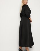  Rochie Negru Plisată Maxi cu Decolteu Plic și Cordon în Talie Lariah