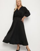  Rochie Negru Plisată Maxi cu Decolteu Plic și Cordon în Talie Lariah