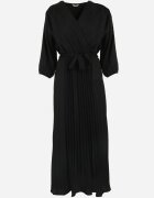  Rochie Negru Plisată Maxi cu Decolteu Plic și Cordon în Talie Lariah