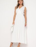  Rochie plisată Albă din Bumbac și Vâscoză cu croială Cloș cu elastic în talie Xefia