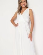  Rochie plisată Albă din Bumbac și Vâscoză cu croială Cloș cu elastic în talie Xefia