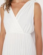  Rochie plisată Albă din Bumbac și Vâscoză cu croială Cloș cu elastic în talie Xefia