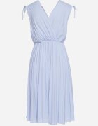  Rochie Plisată Albastru deschis din Bumbac și Viscoză cu Elastic în Talie și Decolteu Petrecut Karamla