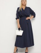  Rochie Plisată Maxi Bleumarin cu decolteu petrecut și cordon în talie Lariah