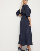  Rochie Plisată Maxi Bleumarin cu decolteu petrecut și cordon în talie Lariah