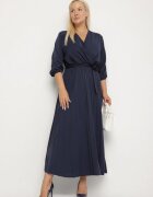 Rochie Plisată Maxi Bleumarin cu decolteu petrecut și cordon în talie Lariah