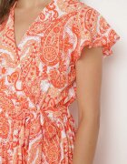  Rochie Portocalie cu Decolteu petrecut cu elastic în talie și curea din material Xelovia